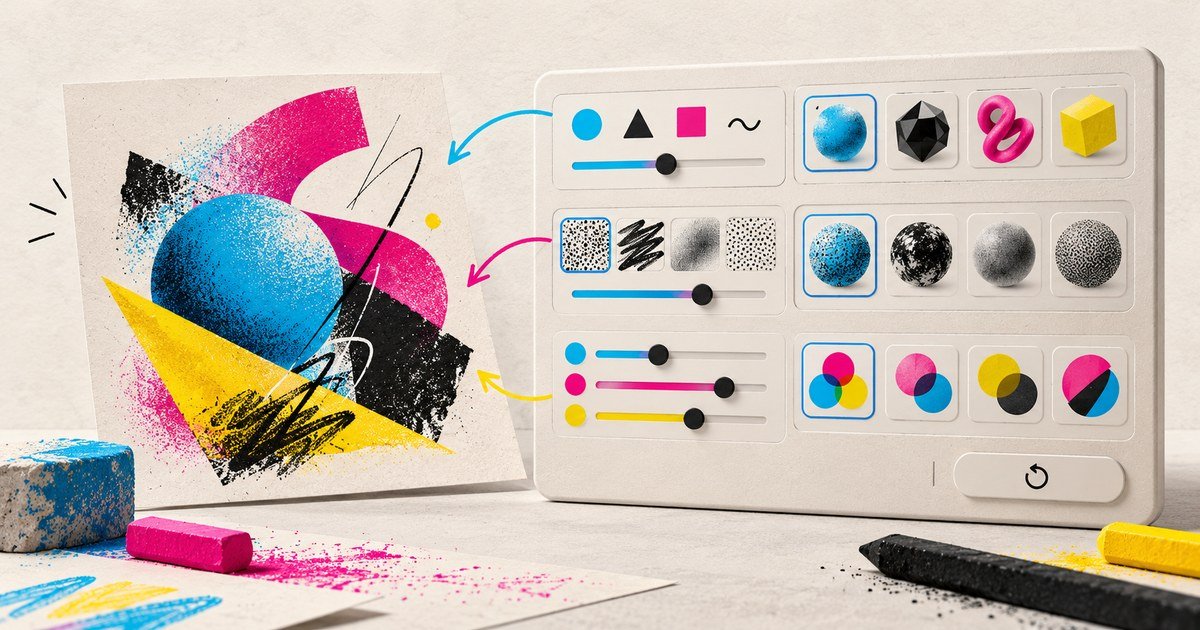 Creative tool controls adjust a textured geometric composition.