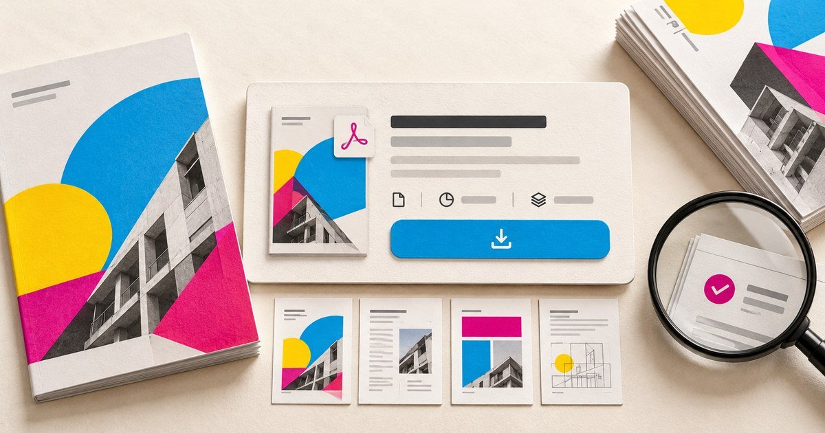 A PDF download page combines a preview, file details and download action.
