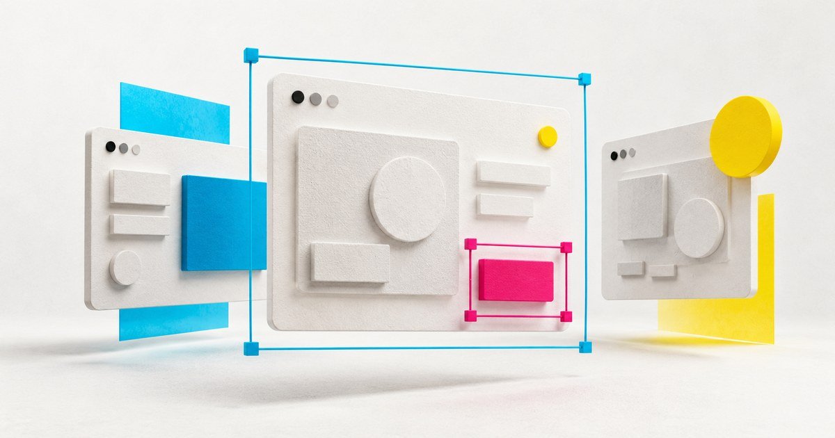 White interface panels with cyan focus borders, magenta controls and yellow status dots.