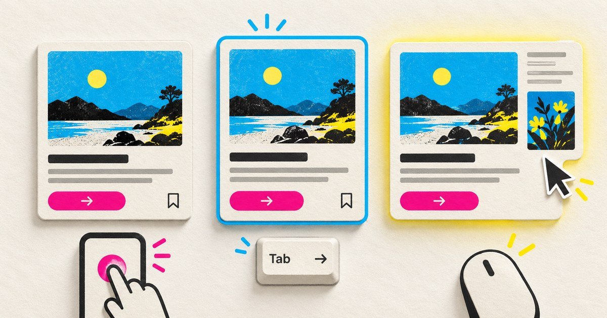 Project cards retain essential actions across touch, keyboard and hover interaction.