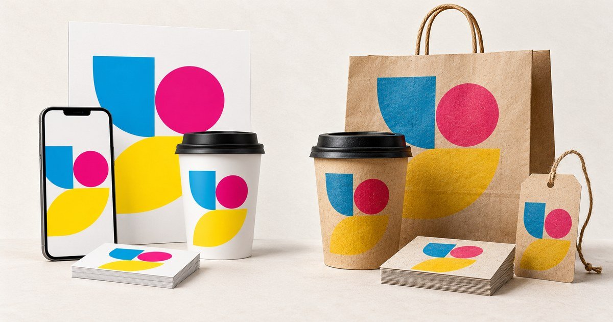 Unbranded packaging and a phone display coordinated identity mockups.
