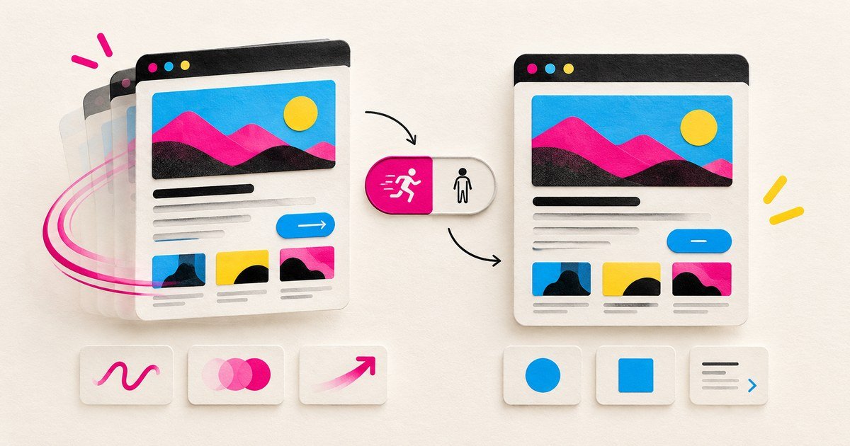 Interface studies compare animated presentation with a reduced-motion alternative.