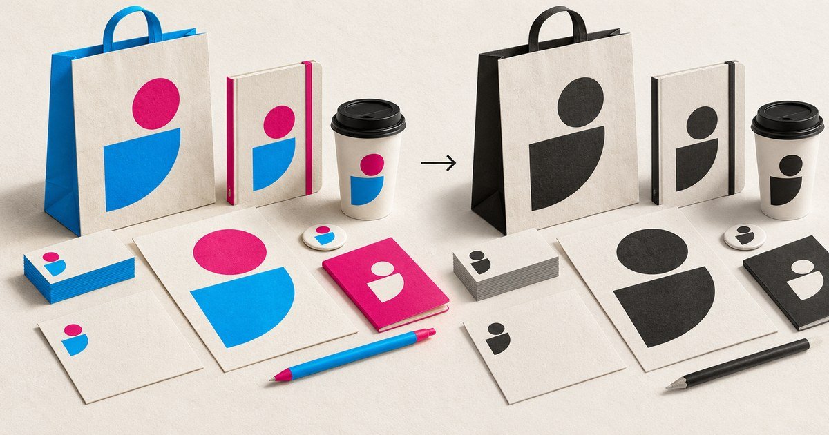 Colour identity applications are compared with monochrome versions.