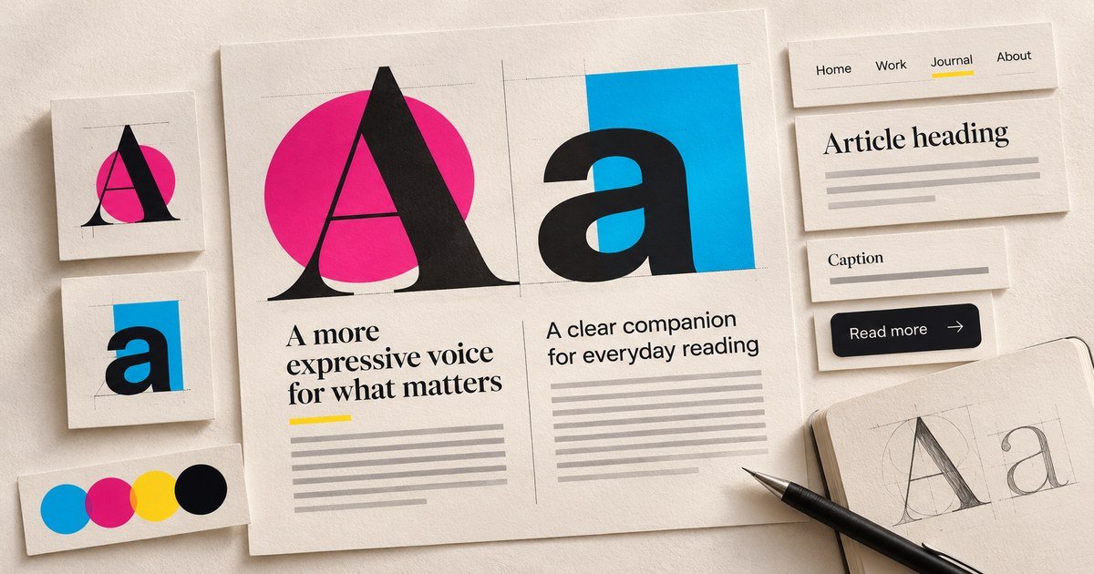 Serif and sans-serif specimens demonstrate complementary typographic roles.