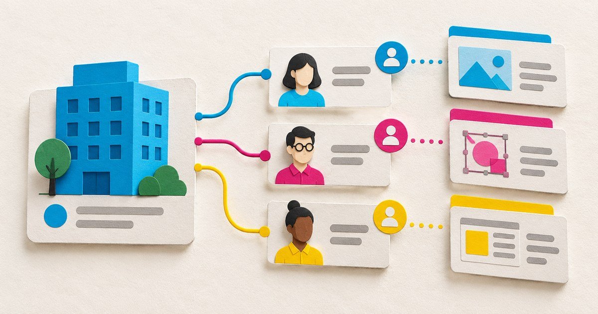 An organisation record connects to several individual contact profiles.