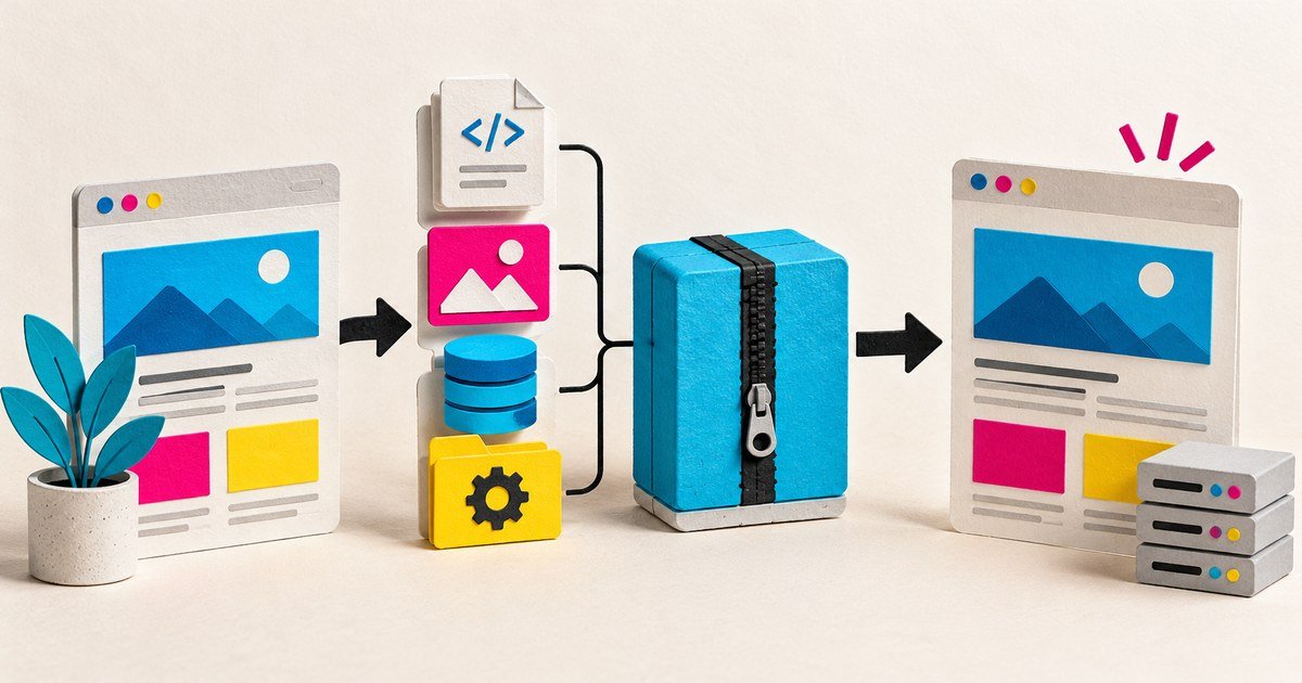 A website backup combines files, images, database records and configuration.