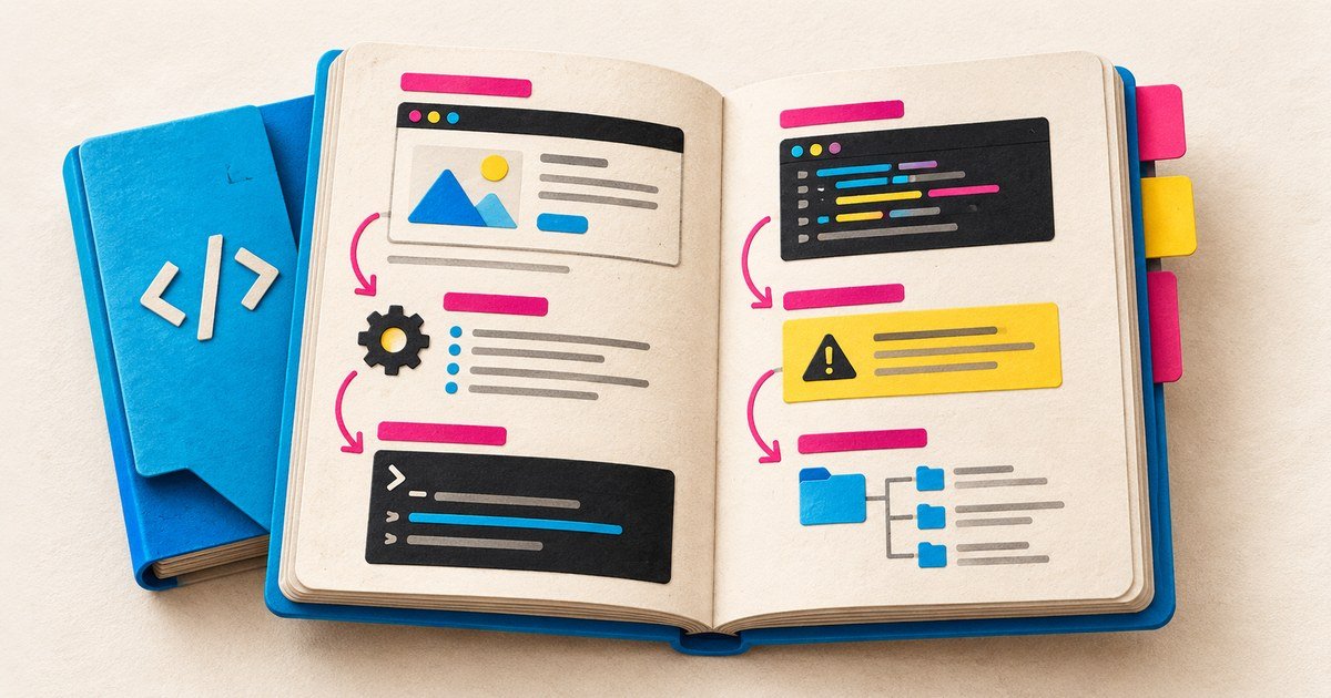 An open project README presents setup instructions, examples and warnings.
