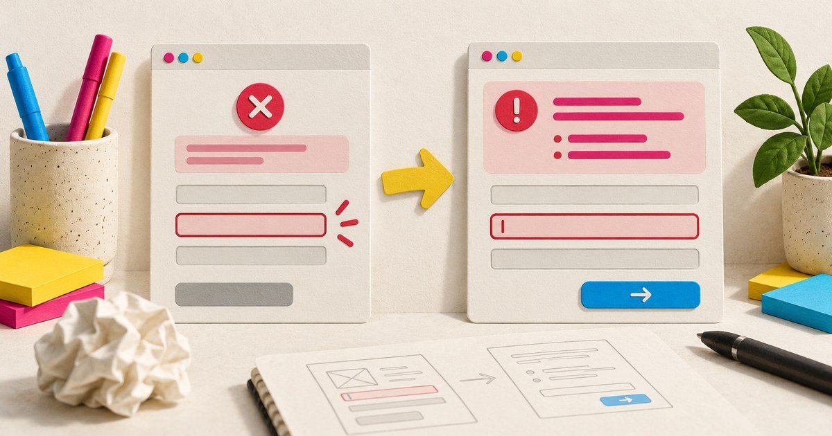 A vague error state becomes a clearer form message with a next action.